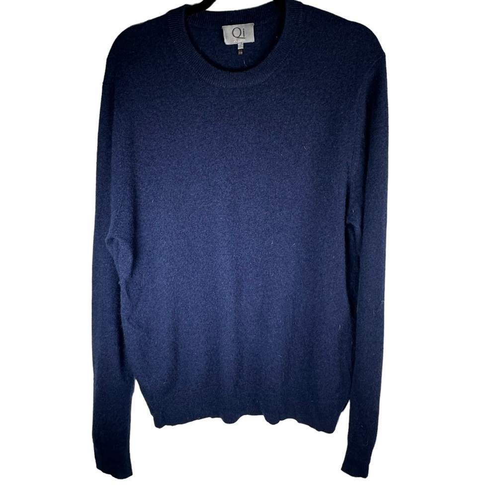 QI New York Cashmere Crew Neck Sweater Size Large Blue